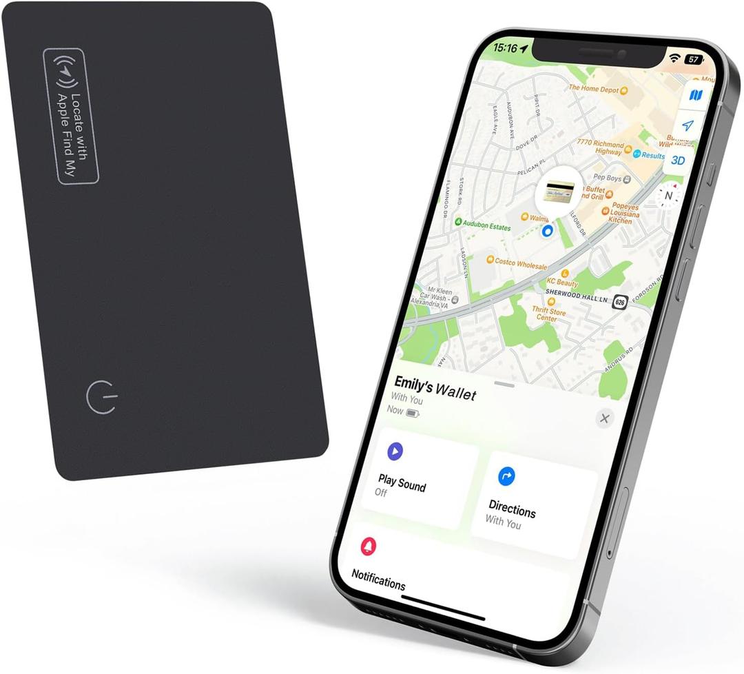 Eelexa Wallet Tracker Card, Rechargeable Thin Finder, Works with Apple Find My (iOS Only), Item Locator for Luggage Tags, Passports, Phone, IP68 Waterproof (1 Pack, Black)