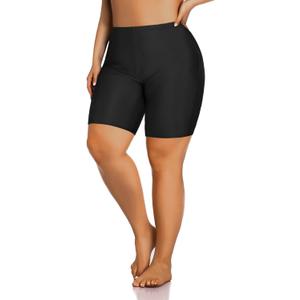 Aqua Eve Plus Size Swim Shorts Women Tummy Control Swimsuit Bottoms High Waisted Bikini Bottom (Black, 30W)