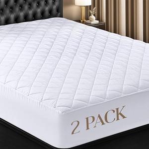 Utopia Bedding 2 Pack Quilted Fitted Mattress Pad, Queen Size, Elastic Fitted Mattress Topper Protector and Cover Stretches up to 16 Inches Deep, Machine Washable (White)
