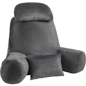 NOONTIDE Reading Pillow for Sitting up in Bed and Couch, 32" X-Large Back Pillow for Adult & Teens with Soft Adjustable Neck Roll Backrest Pillow,Washable Cover,Watching TV/Gaming/Relaxing(Darkgrey)