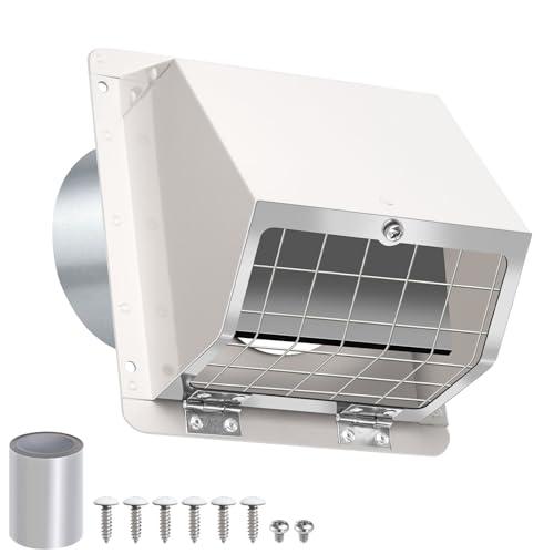 3 Inch Dryer Vent Cover Outside,Metal Exterior Vent Cover with Screen and Damper,Outdoor Dryer Vent Hood Outlet Exhaust Vent Cover Air Wall Vent Cover for House Laundry Dryer Range Hood AC-White