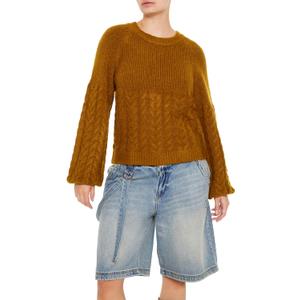 Forever 21 Womens Peasant-Sleeve Cable Knit Sweater (X-Small, Brown)