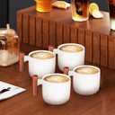 Kichvoe Porcelain Espresso Cups with Wooden Handle 2Oz Mini Coffee Mugs Set of 4 Small Ceramic Demitasse Cups for Tea and Hot Drinks Microwave and Dishwasher Safe