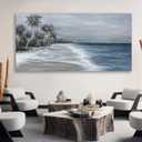 Coastal Wall Art Blue Gray Beach Wall Decor Landscape Abstract Canvas Painting Modern Ocean Artwork Framed for Living Room Bedroom Bathroom Office Decor 48"x24"Can Be Hung Directly