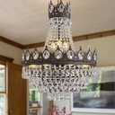 Vintage Crystal Chandeliers for Dining Room Light Fixture, 9-Light Antique Bronze French Empire Chandelier for Kitchen Island Living Room Foyer Entryway, D19 x H25.6