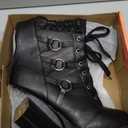 FOREADA Black High Heel Boots For Women Platform Goth Chunky Heeled Boot Combat Booties Lace Up Ankle Boot with Zipper (9)