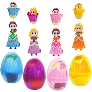 4Pack Easter Jumbo Princess Deformation Prefilled Easter Eggs with Toys, Easter Party Favors Gift for Girls Boys, Toddlers Kids Easter Basket Stuffers Fillers, Classroom Prize Supplies (Princess)