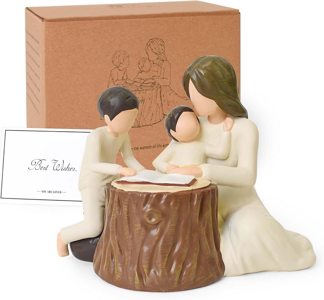 Lnrkai Mother and Son Figurines, Son Gifts from Mom, Boy Mom Gifts for Mothers Day Anniversary Birthday Christmas, Sculpted Hand-Painted Precious Motherhood Moments