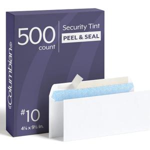 Columbian #10 Security Envelopes, 500 Pack, Self Seal Envelopes for Home, School, and Business Mailings, No Window, 4-1/8 x 9-1/2 Inches, Durable 24 lb White Paper