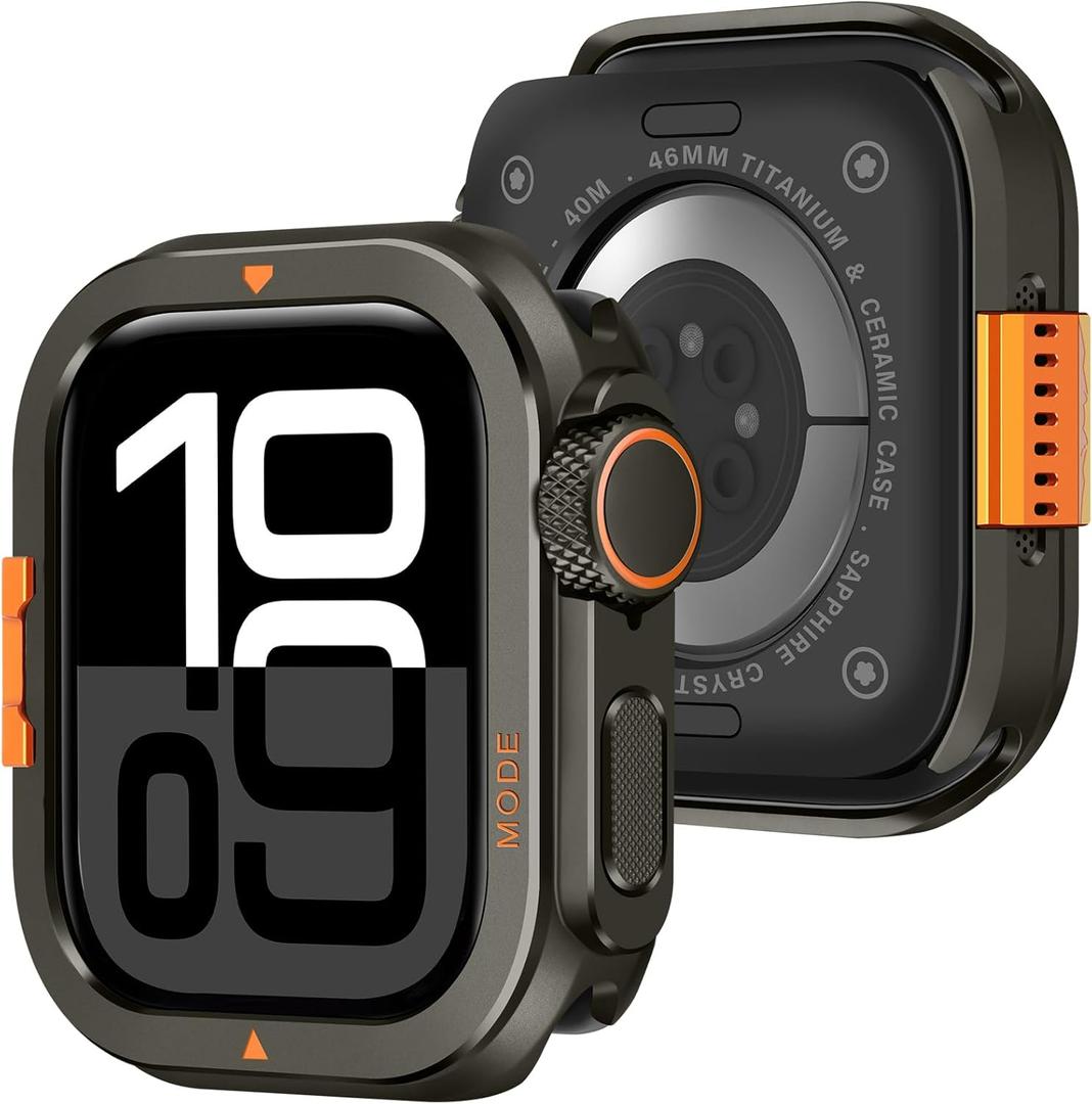 Amizee Metal Case Compatible with Apple Watch Series 11/10 46mm Case with Back Cover, Rugged Protective Bumper Cover for iWatch 46mm, Graphite