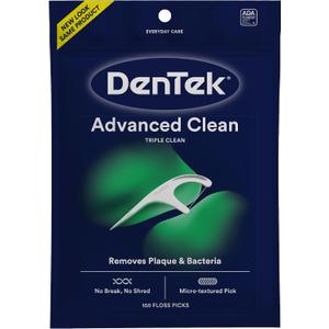 3 x DenTek Advanced Clean Floss Picks with No Break & No Shred Dental Floss, Plaque Remover, 150 Count