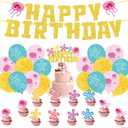 32pcs Ocean Themed Birthday Party Decorations  Cute Sea Creature Banner, Balloons,Cake Cupcake Toppers  Under the Sea Party Supplies for Kids Birthday, Baby Shower