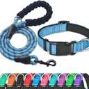 Ladoogo Reflective Dog Collar Padded with Soft Neoprene Breathable Adjustable Nylon Dog Collars for Small Medium Large Dogs (X-Small (Pack of 1), Vivid Blue Collar+Leash)