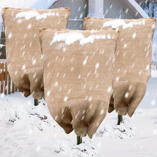3PCs Burlap Fabric Plant Bags - 24 X 40 Inch Winter Plant Cover Freeze Protection, Reusable Burlap Sacks Plant Frost Cloth for Outdoor Plants, Cold Weather Tree Wrap for Trees, Bushes & Garden