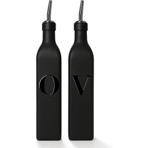 Olive Oil & Vinegar Dispenser Bottle Set with Stainless Steel Spouts & Funnel - Elegant Cooking Oil Cruet Dispenser for Kitchen - 500ml - Set of 2