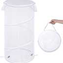 BATTOO Collapsible Laundry Basket with Lid Foldable Mesh Pop Up Hamper with Handles for Laundry Room, Bathroom, Kids Room, College Dorm, Travel, Storage Organizer White
