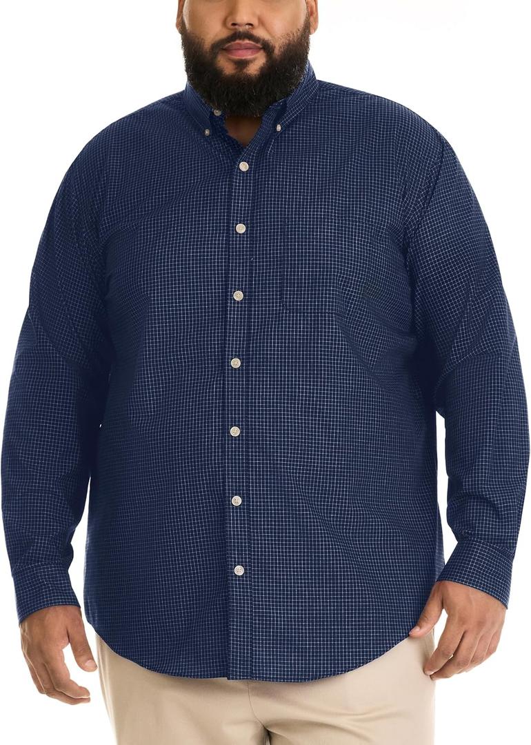 Van Heusen Men's Big and Tall Long-Sleeve Traveler No-Iron Button-Front Shirt (Large, Carbon Blue)