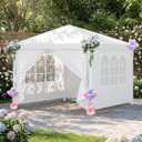 COBIZI 10x10FT Party Tent with 4 Sidewalls, Lightweight Single-Use Canopy, White - [Not Wind-Resistant, Please Consider Carefully]