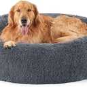 Bedsure Calming Dog Bed for Extra Large Dogs - Donut Washable Large Pet Bed, 45 inches Anti-Slip Round Fluffy Plush Faux Fur Dog Bed, Fits up to 120 lbs Pets, Dark Grey,45"L x 45"W x 10"Th
