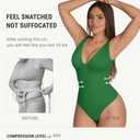 FeelinGirl Green Bodysuits for Women Tummy Control Thong Shape Wear Body Suit Sexy V Neck Body Suit Corset Top, Large