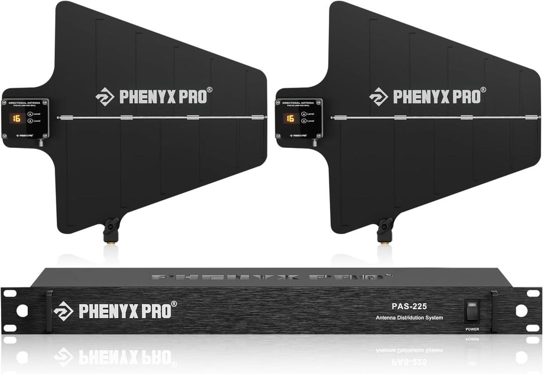 Phenyx Pro PAS-225X UHF Wireless Antenna Distribution System Bundle, Active Directional Receivers w/ 8 Outputs + 2 Cascade Ports, 160ft Long Coverage, Wireless Mic Antenna for Stages and Live Shows