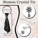 Pretied Crystal Neck Tie for Women with Chain for Daily Casual Work | Multi-Use Removable Crystal Chain Accent, Adjustable Neck Size, Ideal for Parties Interviews Proms, Polyester Blend Fabric (Black)