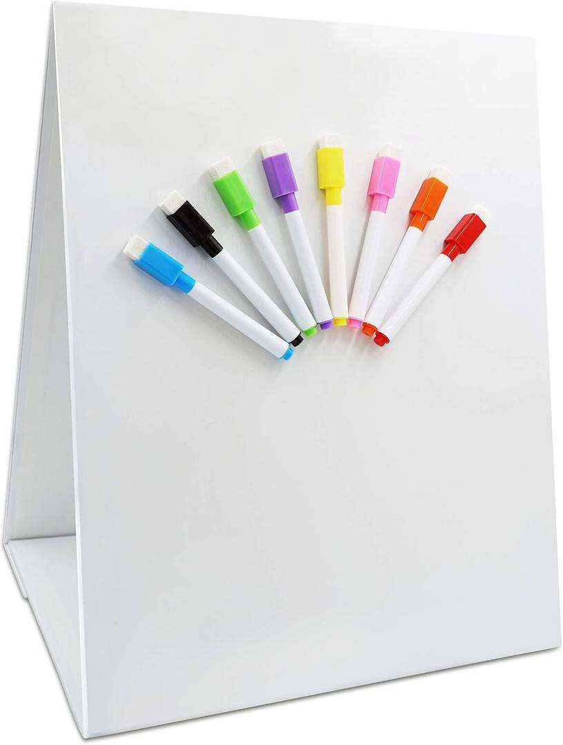 Magnetic Tabletop Desktop Easel &Whiteboard with Bonus 8X Dry Erase Markers. Double Sided and Self-Standing (16 X 12.5)