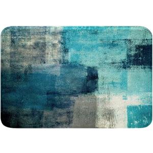 Turquoise Bathroom Rugs Non Slip,Teal and Grey Ombre Bath Mat for Girls Adult,Grunge Watercolor Door Mat Washable,Vintage Contemporary Artwork Bathroom Floor Mat Ultra Soft 18 x30