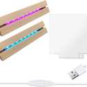 2Pcs 7 Colors 6" Wood LED Light Base with Blank Acrylic Sheet Clear Cast Plexiglass for LED Light Base Signs DIY Display Projects Craft
