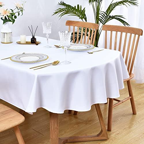 Wolkemer Oval Tablecloth 60 x 60 Inch Washable Fabric Table Cloth Solid White Table Cover for Dining Wedding Party Banquet Tabletop Decoration