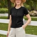 GRACE KARIN Short Sleeve Cardigan Summer Button up Sweaters for Women Lightweight Crew Neck Casual Outfits (Black, XL)