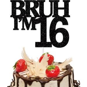 Bruh I'm 16 Cake Topper,Double-Sided Glitter Black 16th Birthday Cake Topper,Funny 16th Birthday Party Decorations for Boys Girls 16 Year Old,Sweet Sixteen,Happy 16th Birthday Supplies Decor Ideas Bruh I'm 16 Cake Topper,Double-Sided Glitter Black 16th Birthday Cake Topper,Funny 16th Birthday Party Decorations for Boys Girls 16 Year Old,Sweet Sixteen,Happy 16th Birthday Supplies Decor Ideas