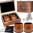 Charred Wooden Bourbon Drinking Glasses Set  Handcrafted Whiskey Cups with 8 Whiskey Stones  Great Whiskey Gifts for Men, Ideal Gift for Boyfriend, Dad, Husband & Friends