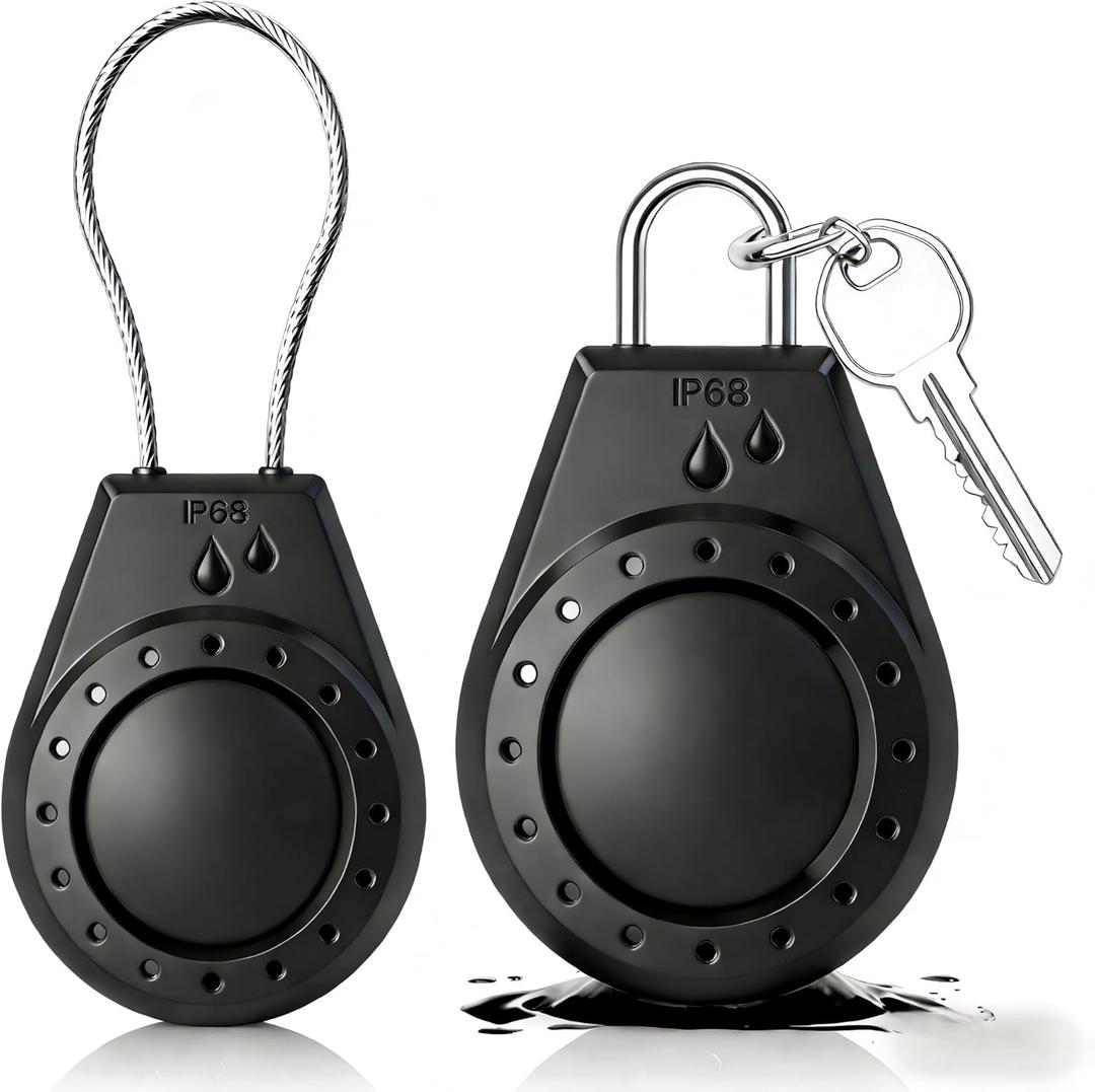 IP68 Waterproof Lockable AirTag Holder 2 Pack, Steel Cable Anti-Lost Case for Apple AirTag, for Luggage, Keys, Bikes (Black)