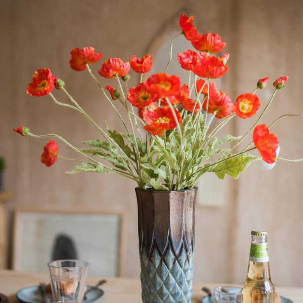 Artificial Flowers 6 Stems Poppy Silk Bouquet,for Wedding, Home, Party Decoration,Table Centerpiece Arrangement(Dark Orange)