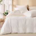 Off White Duvet Cover Queen Size, 100% Sandwashed Cotton Soft Queen Duvet Cover Set 3 Pieces with Zipper Clousre & Corner Buttons (90 x 90)