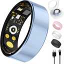 Smart Ring for Women Men, Health Tracker with Heart Rate/Blood Oxygen/Blood Pressure/Sleep Monitoring/Step Counting, IP68 Waterproof Fitness Ring, No App Fees for iPhone & Android (Blue, 8#)