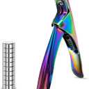Acrylic Nail Cutter with Magnet Sizer & Length Measurement,Adjustable Stainless Nail Trimmer for Salon Home Nail Art, Professional Nail Clippers for Precise Manicures (Rainbow)