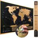 Travelization XL Scratch Off World Map with 196 Country Flags 36" x 24" Frameable World Map with Vibrant Colors and Premium Gold Coating, Beautiful Scratch Map for Travelers, Black