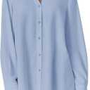 KIFOVEN Women's Long Sleeve Dressy Blouse V Neck Button Down Work Shirt Top Light Blue X-Small