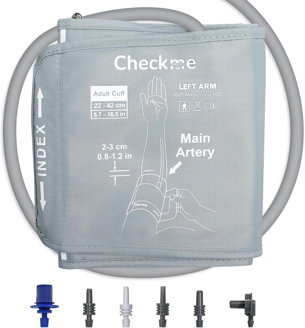 Checkme Large Blood Pressure Cuff for 8.6"-16.5"(22-42cm), Adult Upper Arm Cuff Compatible with Most BP Monitors, Replacement Cuff for Home Use with 6 Connectors