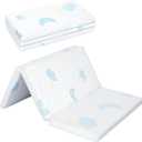 Pack and Play Mattress PadTrifold Portable Crib Pack N Play Mattresses,38 * 26" Inch Jacquard Playpen Mattress for Travel Soft Breathable Play Yard Mattress with Washable Cover (Moon/Star-Trifold)