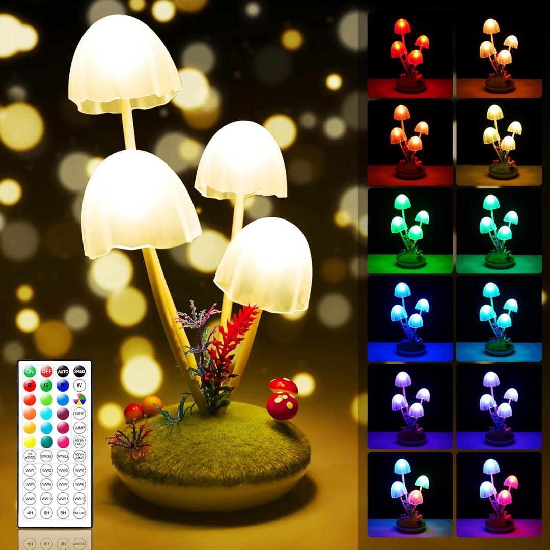 Mushroom Lamp Cute Night Light, Rechargeable Mushroom Decor for Kids, 22 Colors Changing & 19 Modes Small Table Bedside Lights with Remote & Timer, Gift for Teen Girls Bedroom, Indoor Living Room