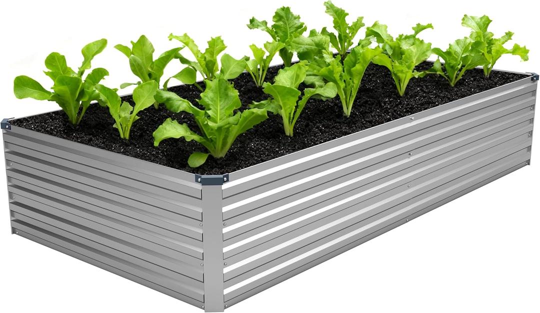DIIYIV 8x4x1.5FT Galvanized Raised Garden Bed,Vegetable Boxes-Rectangle Metal Flower Box,Large Planter Raised Beds Outdoor Garden for Planting,Fruit,Herb-Silver