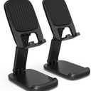 2 Pack Cell Phone Stand for Desk, iPad Stand [Height Adjustable & Upgraded Stable Base] Foldable & Non-Slip Silicone Pad Phone Holder, iPhone Stand for All Smartphones, iPad | Office Desk Accessories