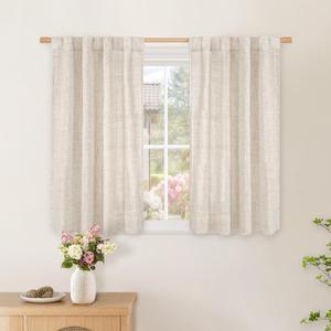 BGment Linen Curtains 36 Inch Length for Kitchen Cafe Window, Rustic Half Window Drapes Semi Sheer with Rod Pocket Back Tab Light Filtering for Bathroom, 2 Panels Set, 34 Inch Wide Each Panel