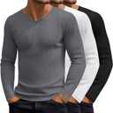 3 Pack Men's Big and Tall Thermal Shirts Cotton Fleece Lined Long Sleeve Ribbed V Neck Sweater Casual Layer (XXXL)