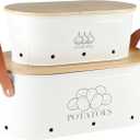 Xbopetda Potato and Onion Storage Bin, Metal Potato Storage with Bamboo Lid & Handle, Potato Bin Onion Holder with Aerating Holes, Kitchen Pantry Storage Bin for Onion Potato Vegetable Produce - White