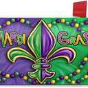 Mardi Gras Fleur De Lis Mailbox Cover Magnetic Standard Size 20.5" x 18", Beads New Orleans Carnival Decorative Post Letter Box Wrap Decor, Masquerade Party Garden Yard Outdoor Decoration