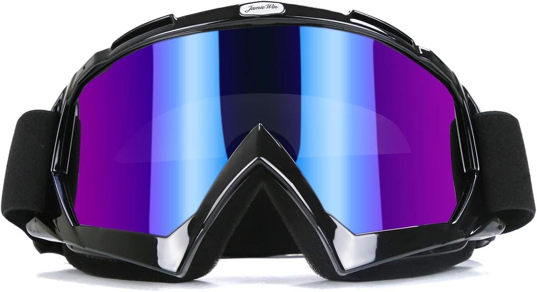 JAMIEWIN Motocross Goggles for ATV Dirt Bike Motorcycle UTV MX Offroad Riding - Anti UV Dustproof Anti Fog Racing Skiing Goggles for Men Women Youth Kids (Black Frame+color Lens)